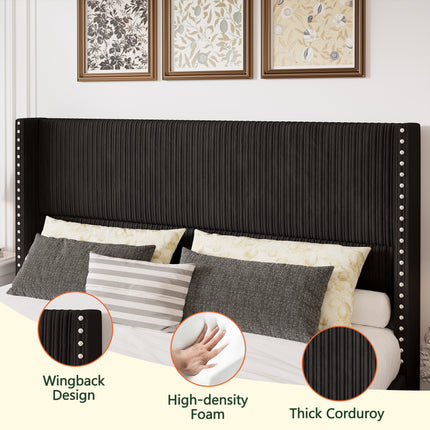 Elysia Upholstered Storage Bed Frame,with Nailhead Trim and 48" Tall Wingback Headboard