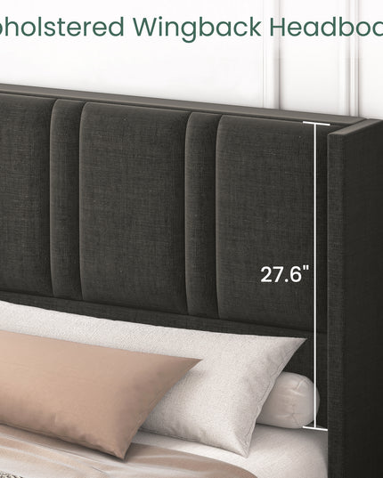 Larmace Upholstered Bed Frame with 4 Storage Drawers and Vertical Channel Tufted Headboard Linen Platform Bed Frame