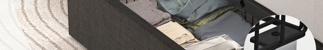 Larmace Upholstered Bed Frame with 4 Storage Drawers and Vertical Channel Tufted Headboard Linen Platform Bed Frame