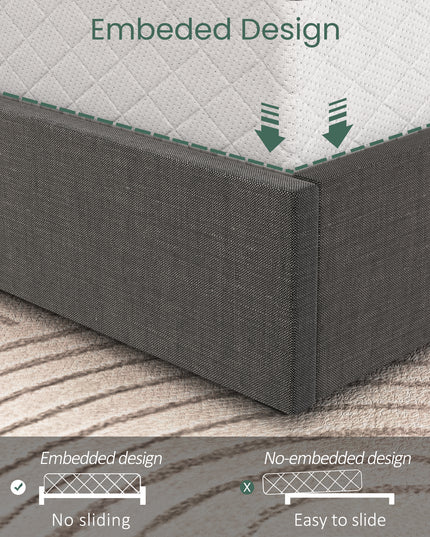 Larmace Upholstered Bed Frame with 4 Storage Drawers and Vertical Channel Tufted Headboard Linen Platform Bed Frame