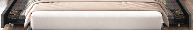 Larmace Upholstered Bed Frame with 4 Storage Drawers and Vertical Channel Tufted Headboard Linen Platform Bed Frame