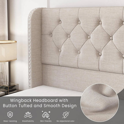 Larmace Modern Upholstered Platform Bed Frame with Button Tufted Velvet Wingback Headboard, 4 Storage Drawers Underneath